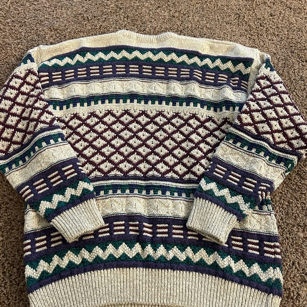 vintage "Authentic" sweater Fair Isle striped geometric grandpa sweater - Picture 4 of 4